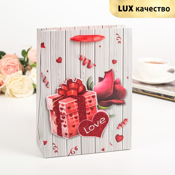 Пакет подарочный "С любовью", люкс, МИКС, 26 х 10 х 32 см