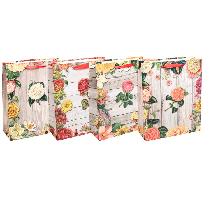 Пакет подарочный "Цветочная рамка", люкс, МИКС, 30 х 12 х 42 см