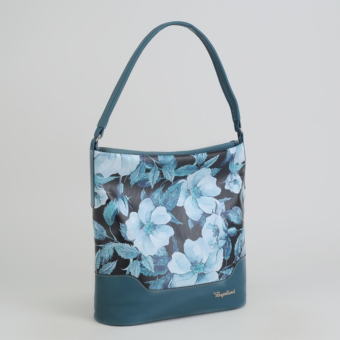 Сумка женская, отдел с перегородкой на молнии, наружный карман, цвет бирюзовый/цветы
