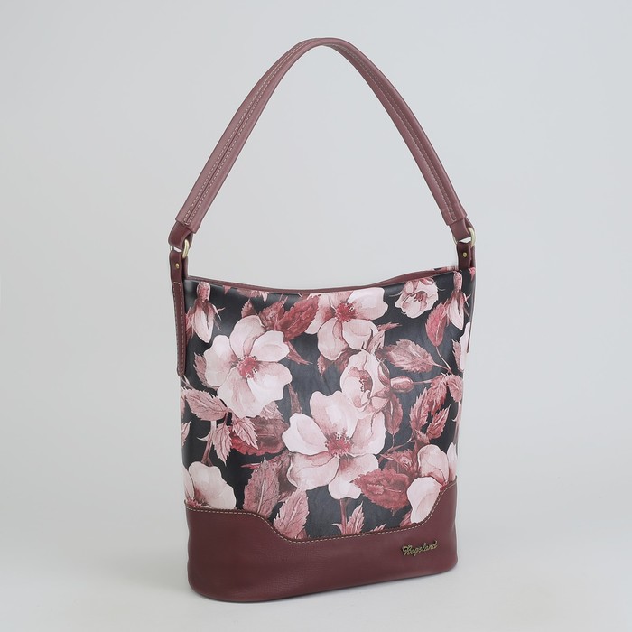 Сумка женская, отдел с перегородкой на молнии, наружный карман, цвет бордовый/цветы