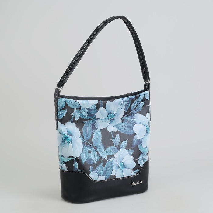 Сумка женская, отдел с перегородкой на молнии, наружный карман, цвет синий/цветы