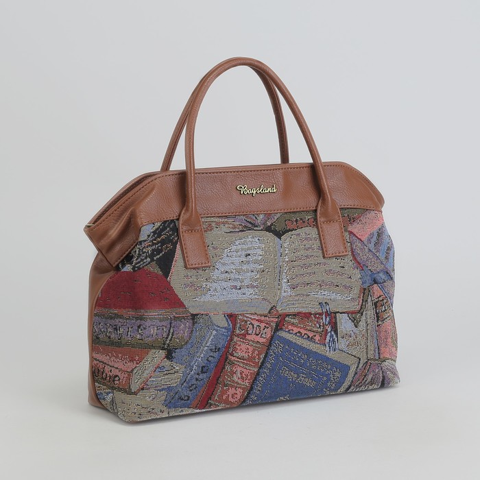 Сумка женская, отдел на молнии, наружный карман, цвет коричневый/книги