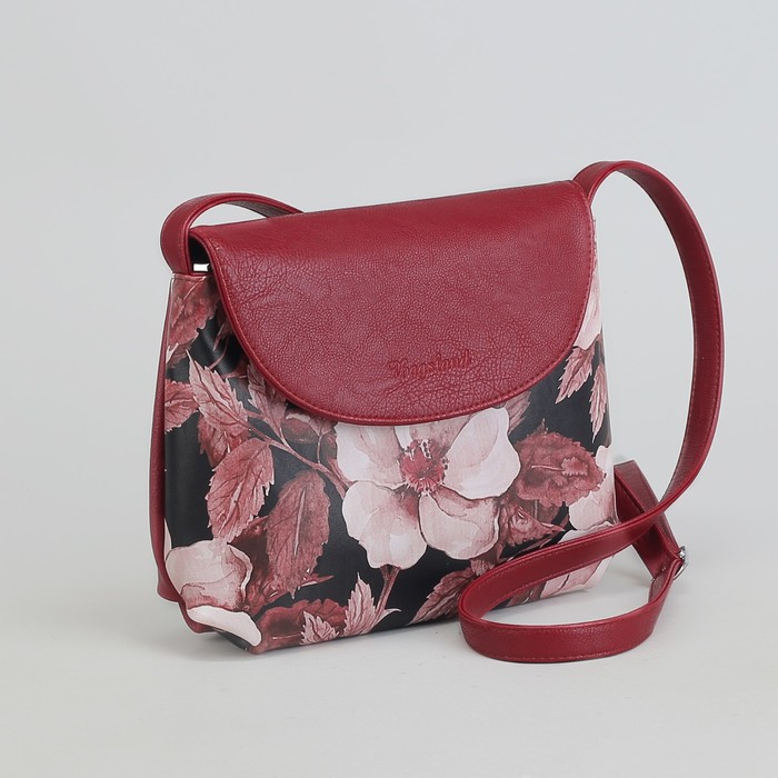 Сумка женская, отдел на молнии, наружный карман, длинный ремень, цвет бордовый/цветы