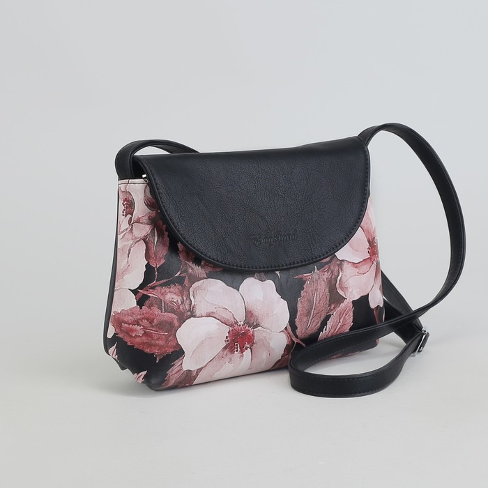 Сумка женская, отдел на молнии, наружный карман, длинный ремень, цвет чёрный/розовый