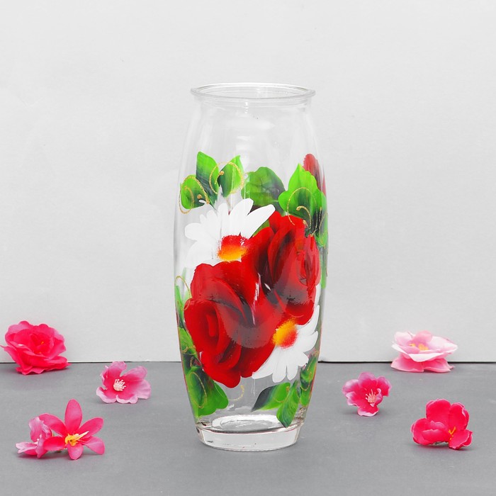 Ваза Красная Роза с росписью на проз.стекле, d-7см 10х23 см