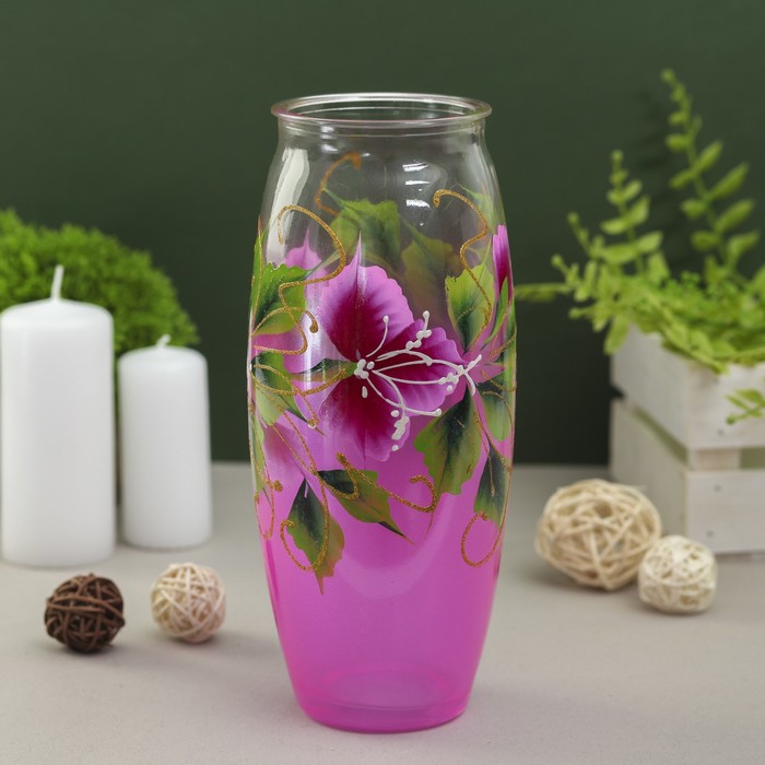 Ваза Огонек с росписью на крашеном стекле, d-7см 10х23 см