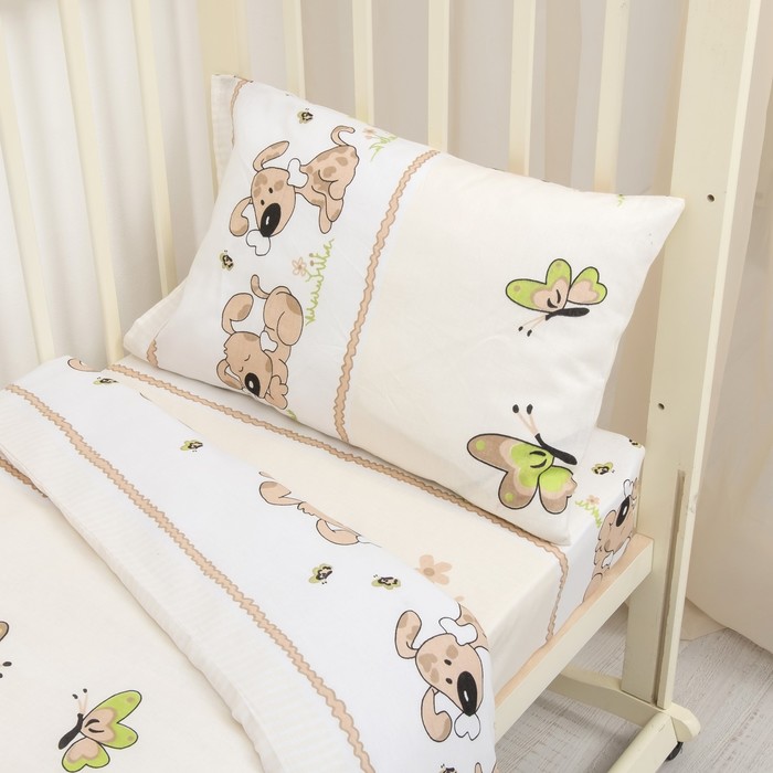 Детское постельное бельё "Дружок", 95*147, 104*146, 40*60 см, желтый, бязь, хл100% 120 гм