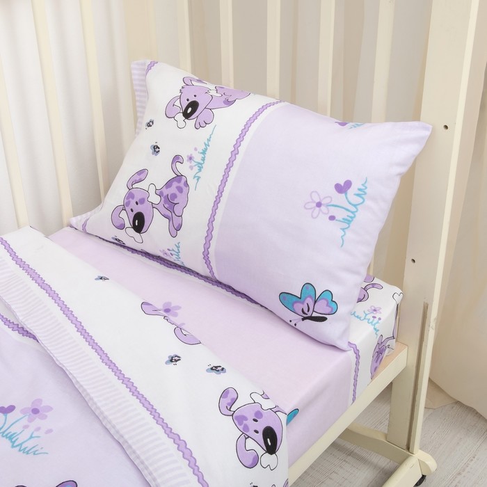 Детское постельное бельё "Дружок", 95*147, 104*146, 40*60 см, сиреневый, бязь, хл100% 120 гм