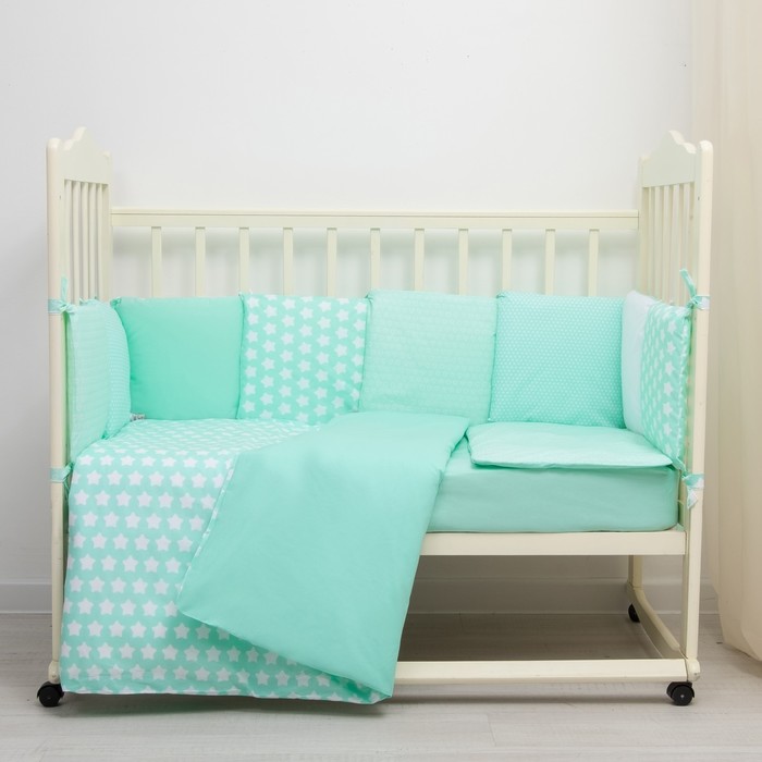 Комплект "12 месяцев" (6 предметов) (борт из 12 подушек), бирюзовый, поплин, хл100% 110 гм