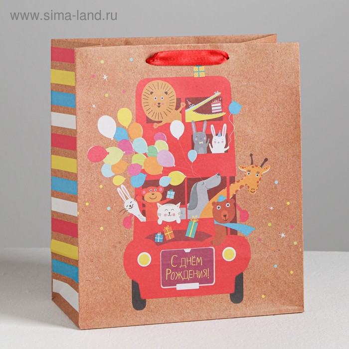 

Пакет крафтовый вертикальный «Автобус с весельем», MS 18 × 23 × 10 см