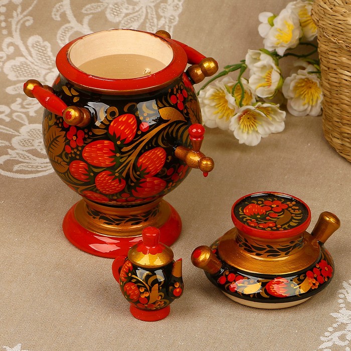 Чайница «Самовар», для сухого чая, 19х11 см, 350 мл, хохлома