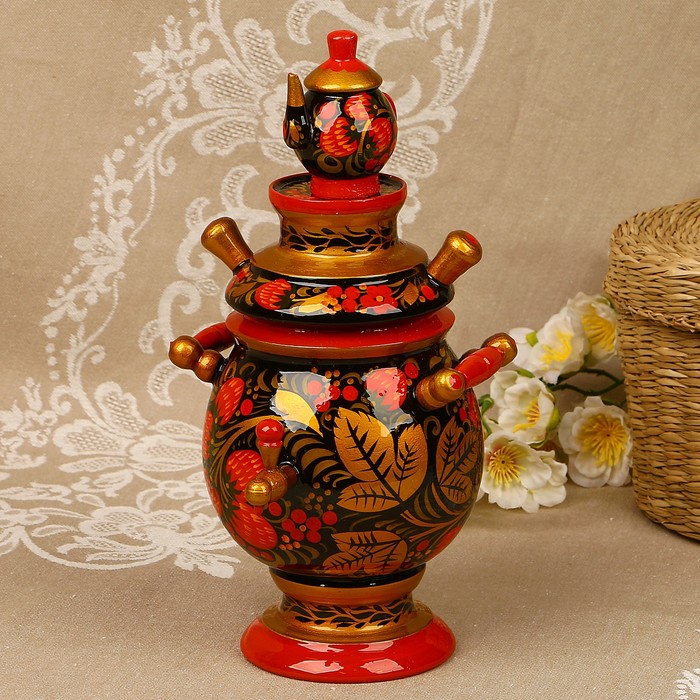Чайница «Самовар», для сухого чая, 19х11 см, 350 мл, хохлома