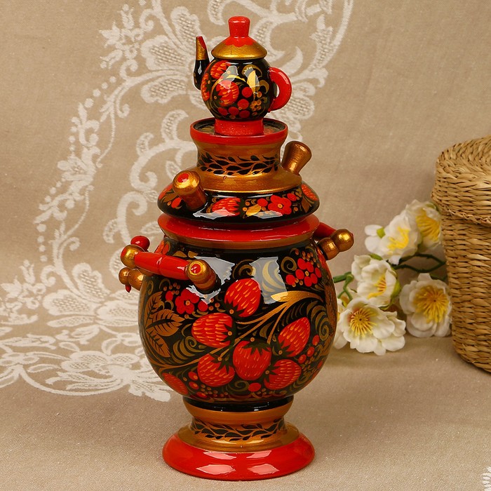 Чайница «Самовар», для сухого чая, 19х11 см, 350 мл, хохлома