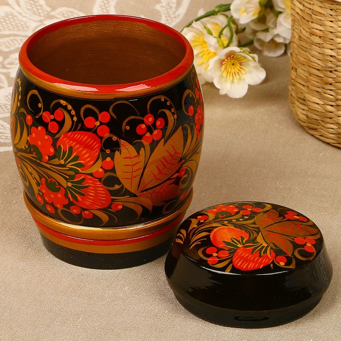 Бочонок «Земляничка», 11х14 см, 550 мл, хохлома