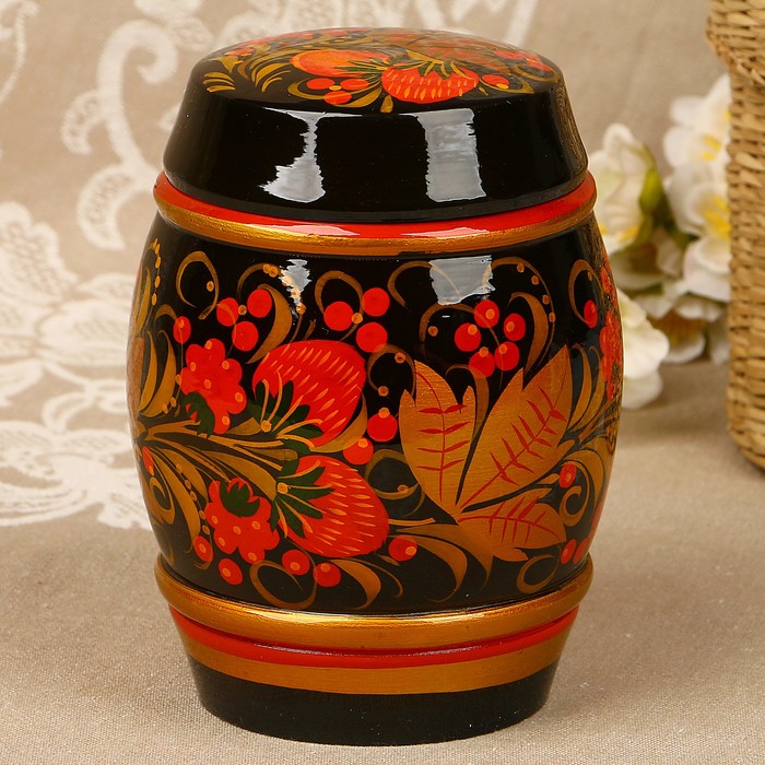 Бочонок «Земляничка», 11х14 см, 550 мл, хохлома