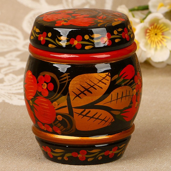 Бочонок «Земляничка», 8х9 см, 180 мл, хохлома