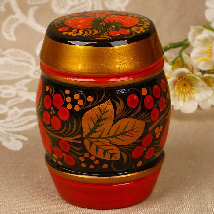 Бочонок «Земляничка», 9х11 см, 250 мл, хохлома микс