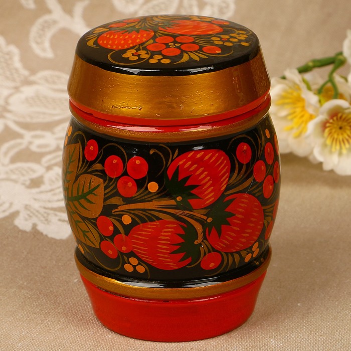 Бочонок «Земляничка», 9х11 см, 250 мл, хохлома микс