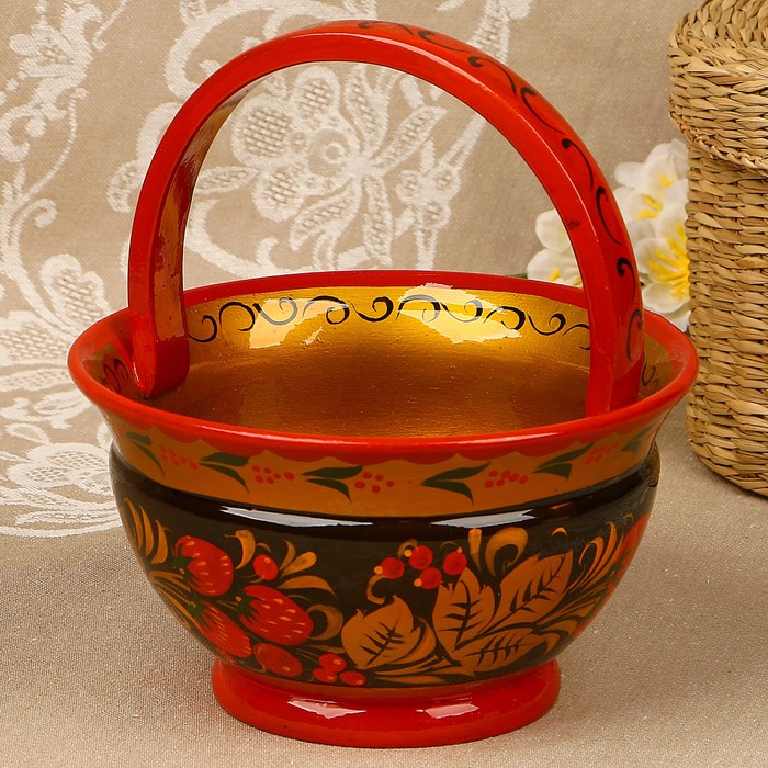 Конфетница «Корзинка», 18х9 см, 500 мл, хохлома