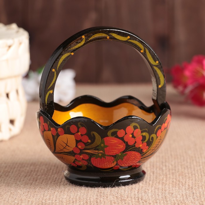 Конфетница «Корзинка», 6х11 см, 100 мл, хохлома