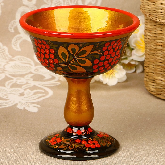 Конфетница «Рябинка», 13х14 см, 350 мл, хохлома