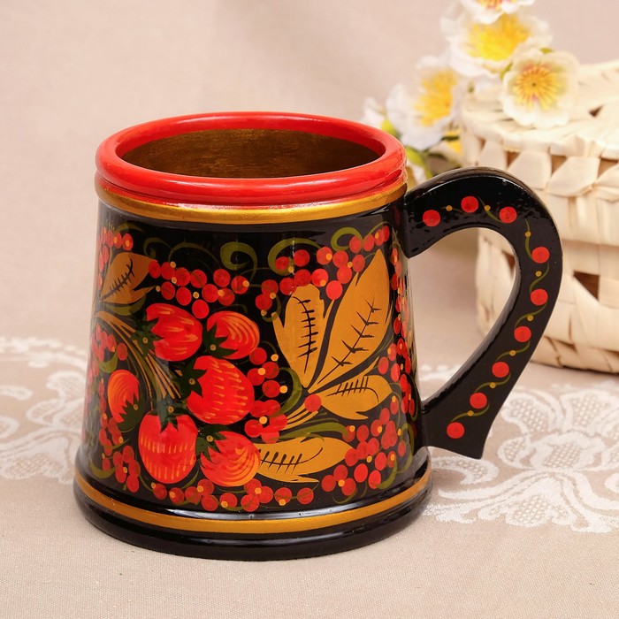 Кружка «Пивная», большая, 12х12 см, 600 мл, хохлома