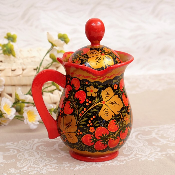 Набор для сока 8 пр: кувшин 16х12см, 0,85л, поднос 38х28см, 6 стаканов 7х10см, 0,2л, хохлома