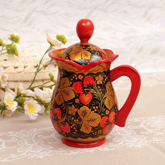 Набор для сока 8 пр: кувшин 16х12см, 0,85л, поднос 38х28см, 6 стаканов 7х10см, 0,2л, хохлома