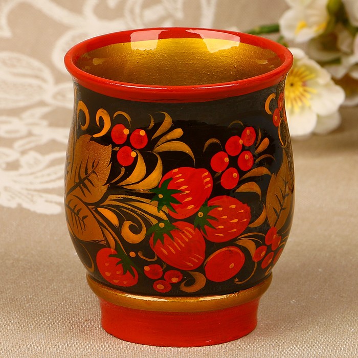 Стакан «Земляничка», 7,5х10 см, 200 мл, хохлома