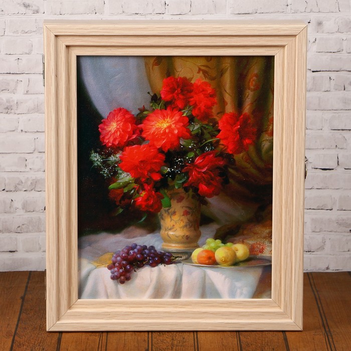 Ключница  "Георгины" Пирамида Выбеленный дуб 30х25х5 см