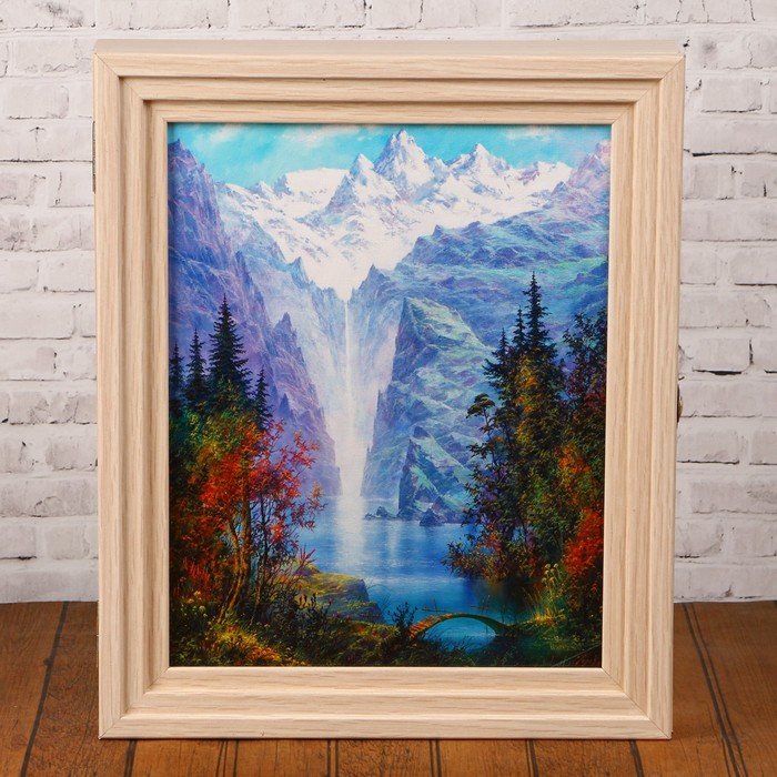 Ключница "Озеро в горах" Пирамида Выбеленный дуб 30х25х5 см