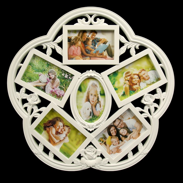 Фоторамка пластик на 6 фото 9х9, 10х15 см "Цветок" белая 50х51х2 см