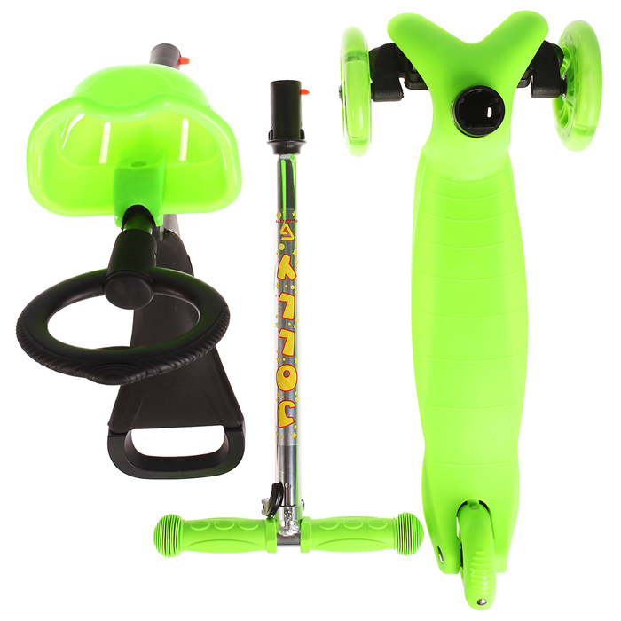 Самокат - каталка стальной OT-2014/033, три колеса PU d= 125 и 80 мм, цвет зеленый 134337