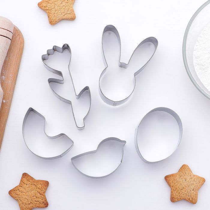 Набор форм для вырезания печенья 9х14 см "Тюльпан, овал, заяц, месяц, птичка", 5 шт
