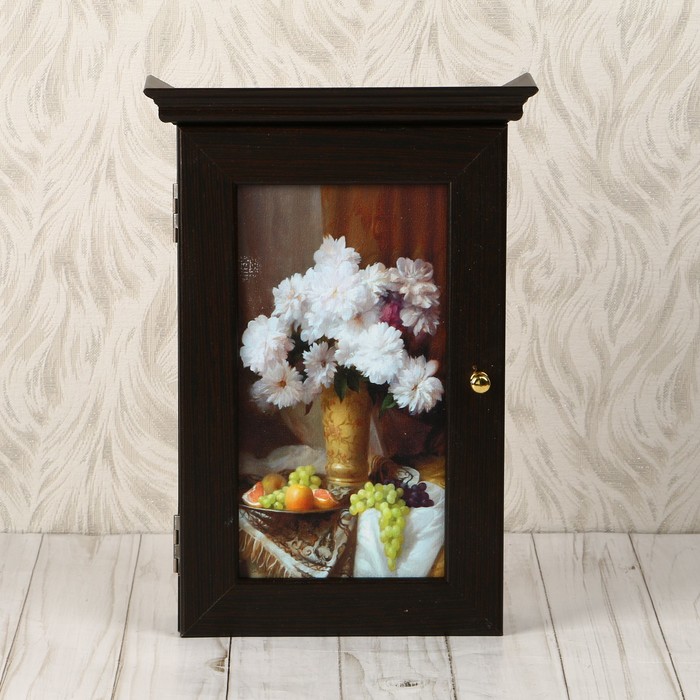 Ключница "Натюрморт с пионами" Венге 28х16,5х6 см