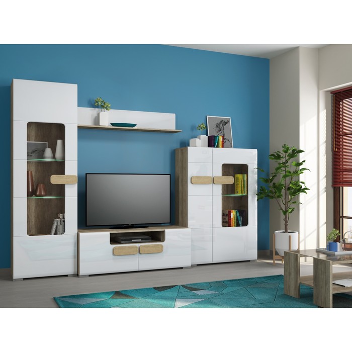 Пенал-витрина Фортуна, 600х370х1900, Дуб каньон/Белый глянец