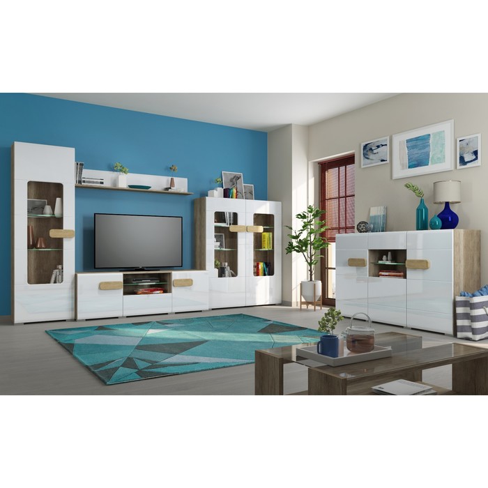 Шкаф-витрина Фортуна, 1200х380х1460, Дуб каньон/Белый глянец