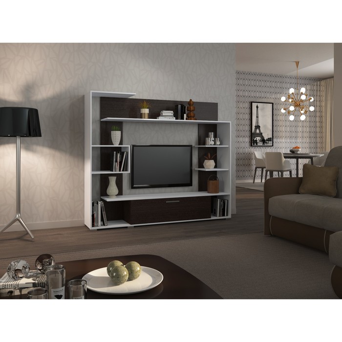 Стенка Юнит-3, 1800х350х1550, Венге/Белый