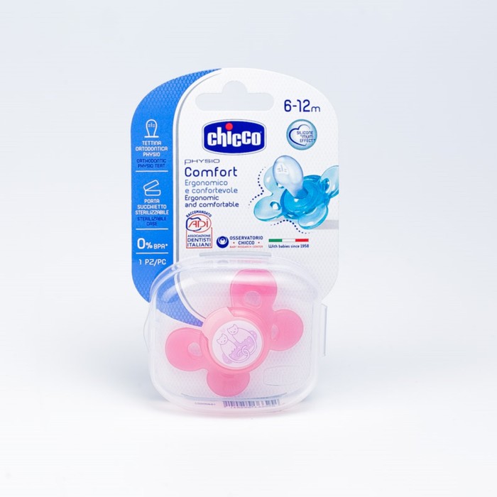 Пустышка Physio Comfort, 1 шт.,6 - 12мес.,силикон,"Котики"
