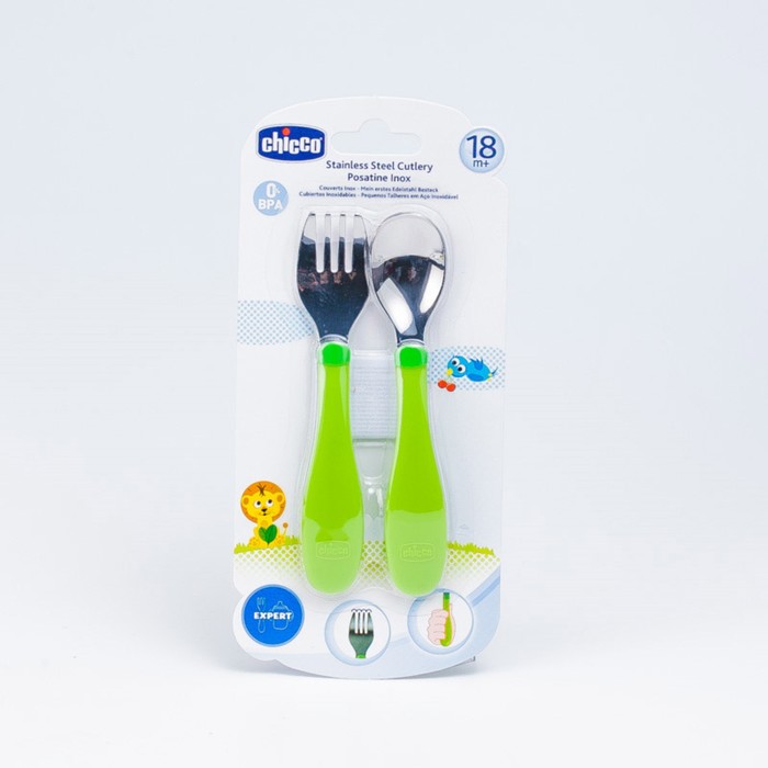 Детский набор для кормления (ложка и вилка), нержавеющая сталь, от 18 месяцев
