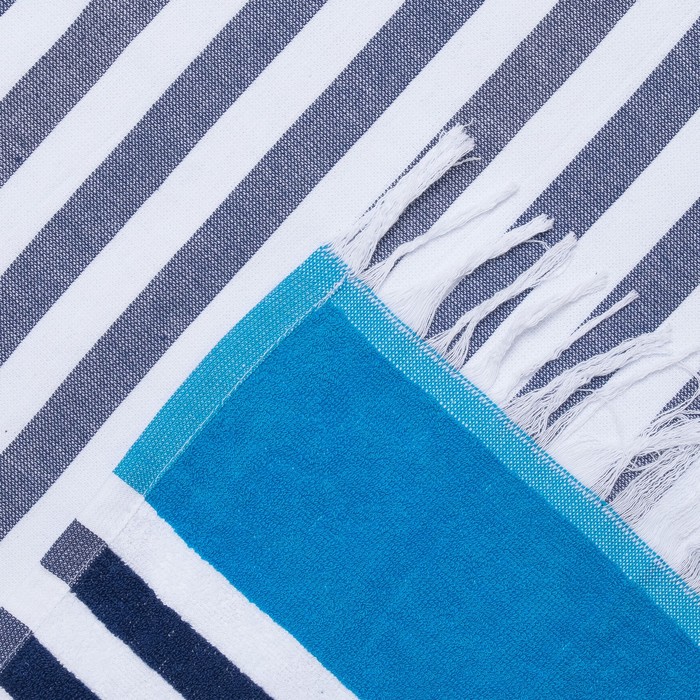 Полотенце пештемаль Turkish towel Полоса, голубой бордюр, 100х150 см, 330г/м2, хлопок 100%