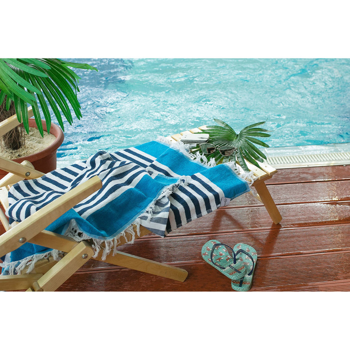Полотенце пештемаль Turkish towel Полоса, голубой бордюр, 100х150 см, 330г/м2, хлопок 100%