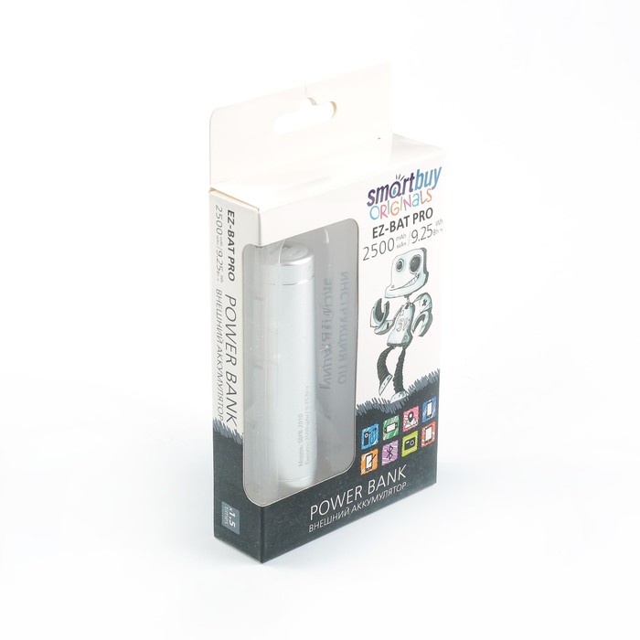 Аккумулятор внешний Smartbuy EZ-BAT PRO, 2500 мАч, 1А, цвет серебро
