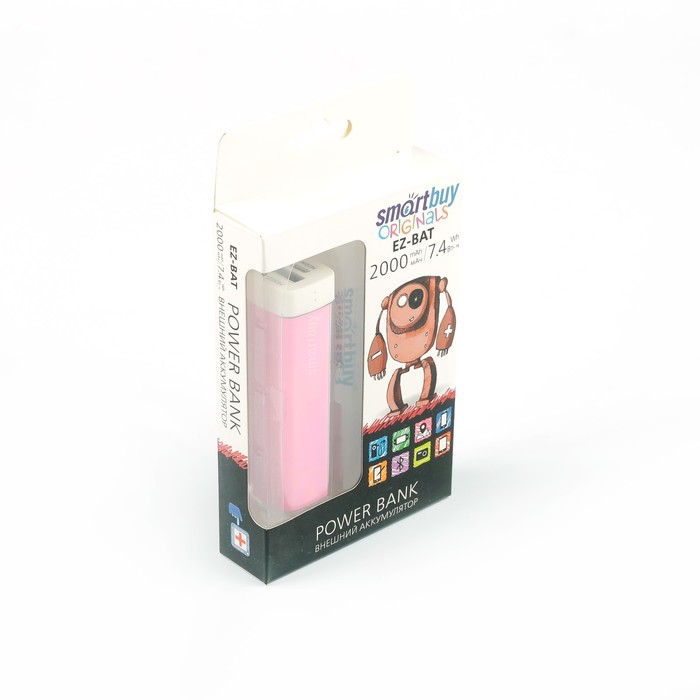 Аккумулятор внешний Smartbuy EZ-BAT, 2000 мАч, 0,5А, розовый