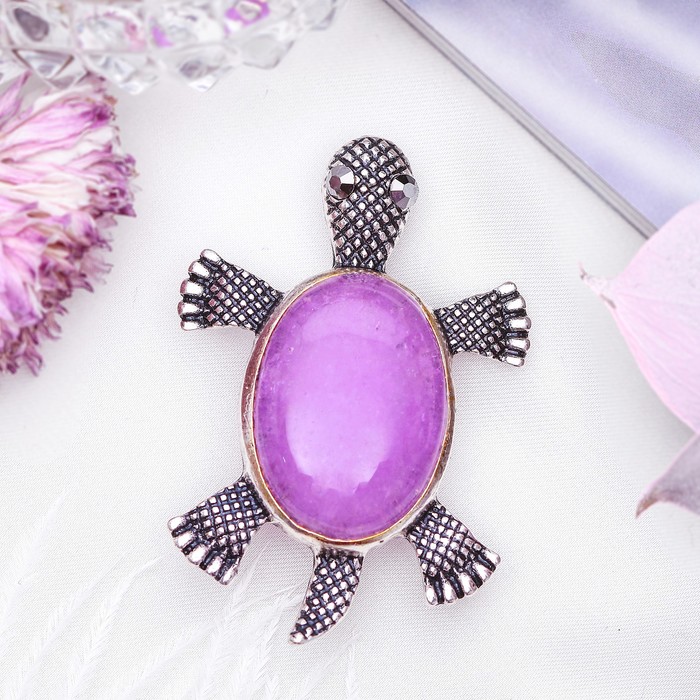 Брошь черепашка "Аметист" в чернёном серебре