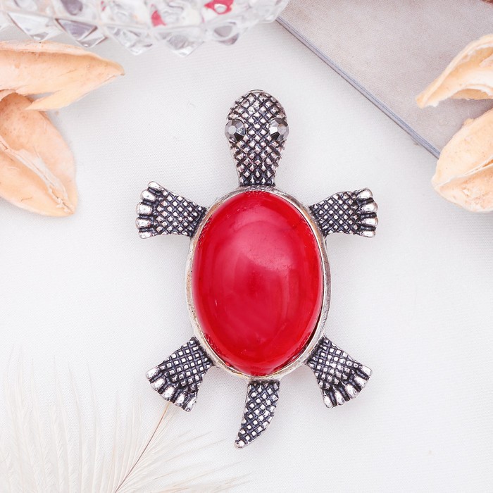 Брошь черепашка "Коралл" в чернёном серебре