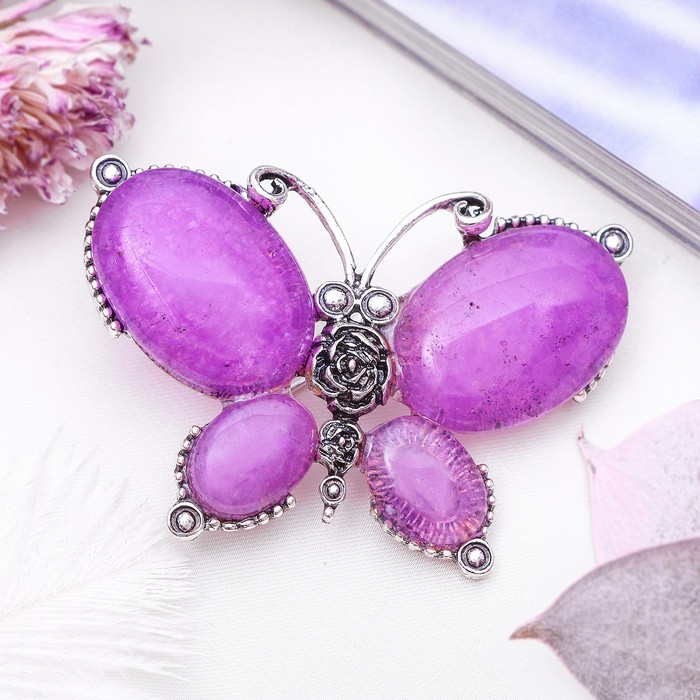 Брошь бабочка макси "Аметист" в чернёном серебре