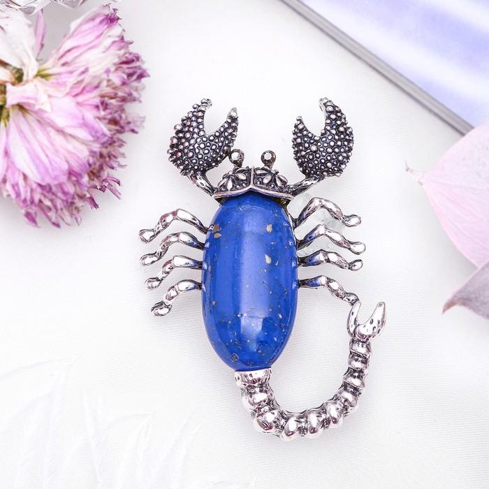 Брошь скорпион "Лазурит" в чернёном серебре
