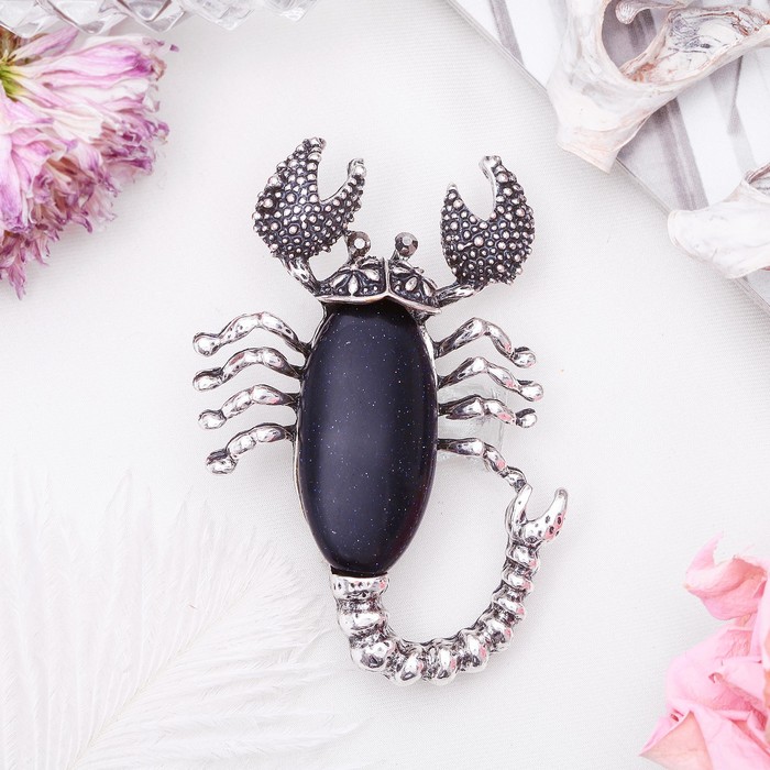 Брошь скорпион "Авантюрин синий" в чернёном серебре