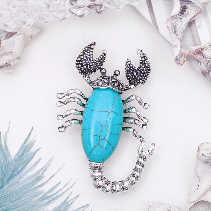 Брошь скорпион "Бирюза" в чернёном серебре